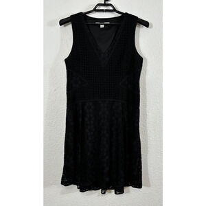 Diane‎ Von Furstenberg Fiorenza Dress Womens 14 Black V Neck Lace Cotton Blend